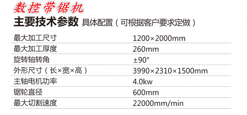 數(shù)控帶鋸機主要技術參數(shù)